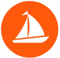 sailboat logo, white on orange, circle, png